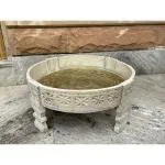 Baanmata International Handicraft White Round Wooden Chakki Table (60 x 60 x 25 cm)