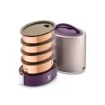 VAYA TYFFYN Purple Copper Finished Stainless Steel Lunch Box with Four Containers Without Bagmat, 1300 ml