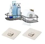 FRENYEAR Stainless Steel L Shape Corner | Single Layer Kitchen Storage Wall Mount Rack Stand for Home Kitchen Bathroom Living Room (Black)