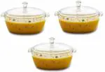 OUPSTRIVE Microwave Oven Safe Serving Glass Bowl Set with Glass Lid, Tempered Glass, Rice Bowl for Serving Dinner, (1000 ml Each, Set of 3)