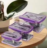 atorakushon Fabric Makeup Cosmetic Jewellery Kit Organizer Locker Box Pouch for Lipstick with Handle Travel Storage Case Wedding Vanity Bag for Women Girls Set of 3 Purple