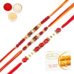 Jaiccha-Set of 3 RS-140, 6349, 6941 Pearl Rakhis with 400 gms of Besan Barfi
