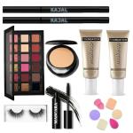 LADYEYE Premium Makeup Kit Combo With Eyeshadow Palette, Mascara, Compact Powder, 2 Kajal, Eyelashes, Blender Sponge Puff & 2 Foundation