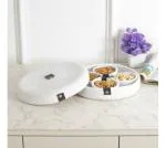 FLUFFANDFUR Jute Natural Homemade Rope Dry fruit container with lid and serving tray for your home & kitchen for chips,cookie,dryfruit and other snacks(1 LowerTray,4 Bowl,1Tray cover) (WHITE)