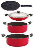 Nirlon 4 pcs of Red and Black Non-stick Kitchen Cooking Utensil Combo Set, Standard