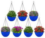 Kuber Industries Blue Plastic Hanging Flower Pot For Balcony And Railing Set (Set Of 7)