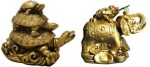 APNA KANHA Vastu Fengshui 3 Tortoise for Longevity, Love+Elephant frog for Wealth & Success Decorative Showpiece - 10 cm (Polyresin, Gold)