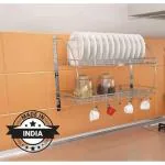 Peacock Colors Stainless Steel Wall Mounted 2 Tier Multipurpose Kitchen Dish Drainer Rack Crockery Cup Cutlery Plate (Dish Rack), Lxbxh- 53x15x13 cm