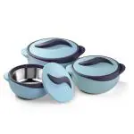 Pinnacle Blue Stainless Steel, Plastic Parisa Inner Casserole (Pack Of 3)