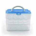 SHOPOWARE 3 Layer Plastic 36 Grid Egg Storage Box for Refrigerator Kitchen with Lid (BLUE)