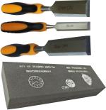 DUMDAAR 3pc wood carving chisel set 25mm, 32mm, 38mm with 1 pc COMBINATION stone Bevel Chisel Set