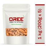 Oree Premium Mamra Almonds (Badam) Dry Fruits 1 kg|Almond Badam Dry Fruits Whole 100% |Pure Natural Badam High in Fiber and Protien 200 gm (Pack of 5) low Cholestroil Dry Fruits