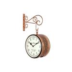 Krishna Handicrafts 8 Inch Vintage Round Metal Double Sided Station Clock for Home & Office, Copper