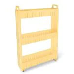 Mapperz Milton Roller Shelf 3 Level, Yellow | Plastic Shelf | Kitchen Organizer | With Wheel