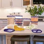 Cutting EDGE 360 Degree Slant View Stackable Modular Design BPA-Free Clear Frosted Air-Tight Space Saver Dry Food Storage Containers for Rice, Dal, Atta, Flour with 2 Pouring Purple Lids (Set of 10)