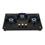 Cello Black Pearl Hob Top 3 Burner Manual Ignition Toughened Glass Gas Stove ,Black, ISI Certified, 1 Year Warranty