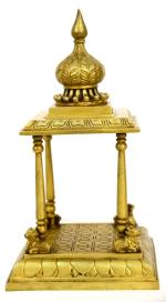 Kalarambh Brass Temple Mandir for Home Pooja Puja Room Living Room Decor Collectible Handicraft Art, Yellow, 7 x 7 x 13 Inch (L x W x H)