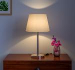 Divine Trends Stainless Steel finish Sleek Table Lamp with 10 inches Lampshade Off White