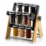 GOROFY Multipurpose Revolving Rotating Wooden Wheel Spice Rack For kitchen set of 12