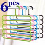 Inditradition 5 Layer Pant Cloth Hanger, Wardrobe Hanger | Space Saving Multi-Layer Design, Assorted Colour, Plastic (Pack of 6)