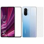 Kite Digital Xiaomi Redmi Mi 11x Back Screen Protective Film Carbon Fiber Skin Transparent Sticker + (Black) Tempered Glass Screen Protector with Edge to Edge Coverage