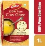 Dabur Pure Cow Ghee 1-Liter Pack with SS Long Handle Scoop Spoon and SS Bowl