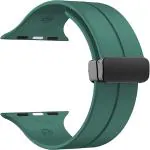 RUPELIK (49mm Silicone Megnatic Lock Strap Green) Soft Silicone iWatch Strap Band Compatible with Apple Watch Ultra 49mm 45mm 44mm 42mm Magnetic Clasp Adjustable Strap For iWatch Series 8 7 6 5 4 3 2 1 SE SE 2nd Gen(Green)