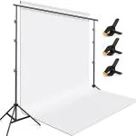 Hiffin White, Black Cotton, Iron Photo Light Studio Muslin Background Stand Backdrop Support System Kit With Mini Ball Head And Curtain