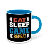 Whats Your Kick Funny Quotes Theme Eat Sleep Game Repeat Quotes Design Printed Sky Blue Ceramic Coffee and Tea Mug 325 ML