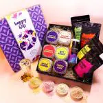 Healthy Treat Wholesome celebrations Holi Gift Box I Holi Gift Hamper I Snacks, Thandai, Herbal Gulal I Corporate Gifts I Personal Gift Box I Premium Gift Hamper | Roasted Dry fruit Snacks and Skin Friendly Holi colour