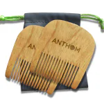 Anthom Handmade Beard Comb Made with Neem Wood | Handcrafted Finest Wooden Comb with Drawstring Case Pouch | Luxury Pocket Comb | Pack Of 2
