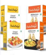 Sadabahar Brand Masale No Artificial Colour/Preservatives/Flavor, No Citric Acid Jeeravan Powder-Indori Poha Masala and Chaat Masala (100g x 2, 50g x 2 = 300 Grams) - Pack of 4
