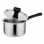 Prabha Magnum Hammered Heavy Gauge Encapsulated Base Stainless Steel Saucepan With Lid, Capacity 2.1 L, Size 180 MM