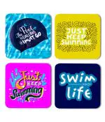 Whats Your Kick Just Keep Swimming Printed Set of 4 Coasters With Beautiful Metal Stand