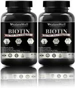 Naturewell Biotin Maximum Strength For Hair Skin And Nails-10000 Mcg, 60 Capsules Each (Pack Of 2)