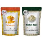 FZYEZY Freeze Dried Mango Cubes & Custard Apple for Kids and Adults| Camping Vegan Healthy & Survival Food| Travel friendly Dried Mango Cubes & Custard Apple Snacks |Pantry Groceries dehydrated Snacks | Pack of 2 - 750 gm each