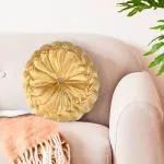 Kuber Industries Round Cushion | Silk Cushion Filler | Cushion for Meditation | Cushion for Seating | Cushion Gaddi for Sofa | Cushion for Chair | Flower Shape | 15 Inch | Golden