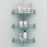 Plantex Premium Transparent Glass Corner Shelf for Bathroom/Wall Shelf/Storage Shelf (12 x 12 Inches Pack of 3)