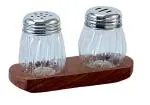THW Plastic Material Chilli Flakes & Oregano/Spices Dressing Herbs Cheese Seasoning Shaker Dispenser Set with Wooden Holder (Set of 2pcs)