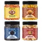 Temperado Dry Fruits Combo Pack Almonds(100gm), Green Raisins(100gm), Black Raisins(100gm) & Apricots(100 gm) Combo Jar Pack | Healthy and Tasty Snacks, Ideal for Breakfast Dieting and Gifting | Rich in Minerals