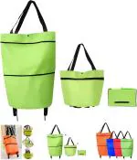 BREAZBELL New 2 in 1 Foldable Shopping Cart, Portable Collapsible Shopping Bag with Wheels, Lightweight Waterproof Rolling Shopping Bag, Trolley Tote Bag Stair Climbing Cart for Traveling Shopping-Multi-1PC