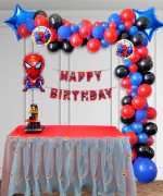 Specialyou.in Spiderman Theme Birthday Decoration for boys DIY combo with Blue, Red and black Balloons, Spiderman Happy Birthday Banner and 1 Spiderman foil set pack of 68 items.