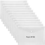 Shining Zon Envelope Design Document Certificates File Folder Bag Clear Holder Storage Case Snap Button File Folder Clear Plastic Container for A4, FS, Legal Size Papers Stationery - Pack of 90