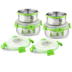 UNINOX Stainless Steel Container Set Of 4 Pcs, 2 Container 300 ml, 2 Container 425 ml , Leak Proof Lid, Food Storage, BPA Free, Green