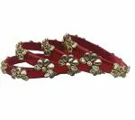 Aashirwad Traders Handmade Red Shine Silk Thread, Kundan and Plastic Bangles (Women) - 2.8 (set of 5)