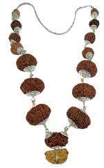 Feel Touch Mart Sarva Siddha Mala Pendant 1 To 14 Mukhi Face Nepal Rudraksha Mala Natural Rudrakshas Brown Bead For Jaap & Wearing With Gauri Shankar & Ganesh Certified