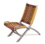 Ikiriya NatWest Sheesham Wood Relaxing Chair | Lounge Chair| Patio Chair in Assorted Multi-Colour Chindi & Yellow Rope Canning