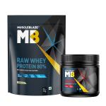 MuscleBlaze Raw Whey Protein Powder 80% with Digestive Enzymes, Unflavoured, 1 kg / 2.2 lb with Creatine Monohydrate, Unflavoured, 250 g / 0.55 lb (Combo Pack)