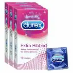 Durex Condoms, Extra Ribbed- 10s (Pack of 3)