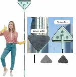 NORIDY 360 degree Triangle Rotatable Adjustable Floor Cleaning Mop with Stainless Steel Long Handle Squeezing Mop for Floor Windows Triangular Cleaning Supplies for Dust Wall Glass Floor Wall Gap Corner